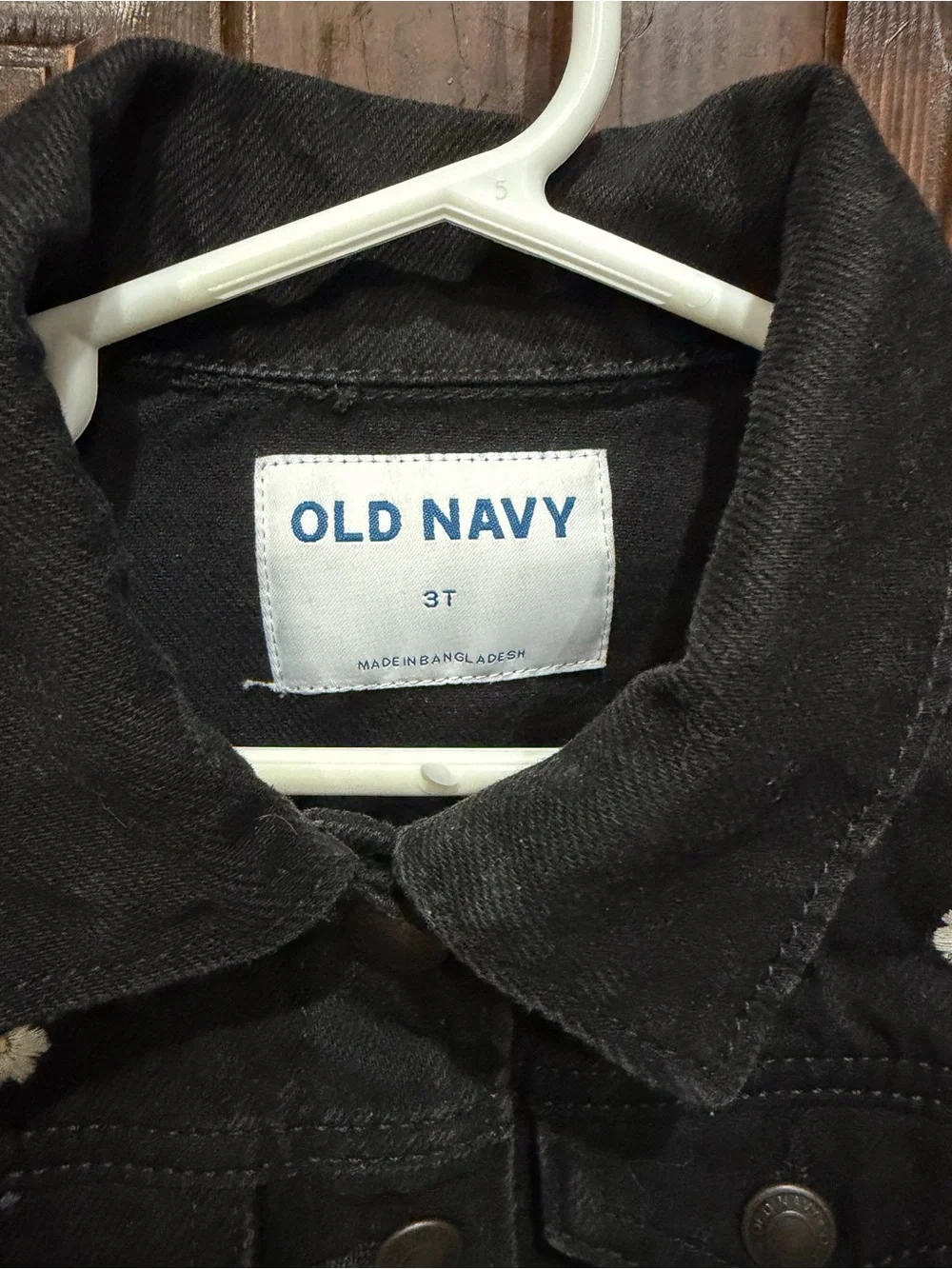 Old Navy Black Denim Jacket with White Daisy Accents